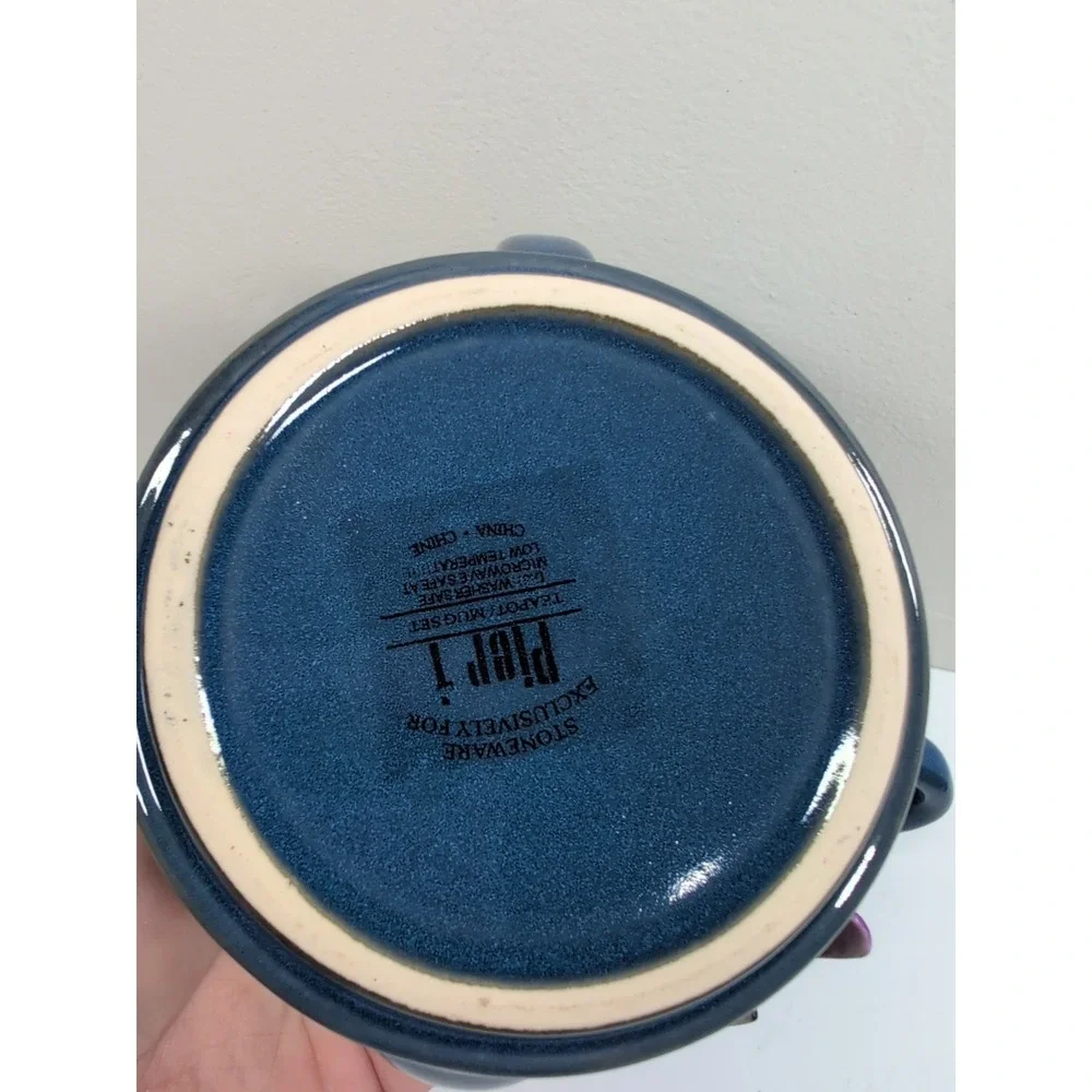 Pier 1 Teapot With Lid & Mug Stoneware Indigo‎ Blue Mint